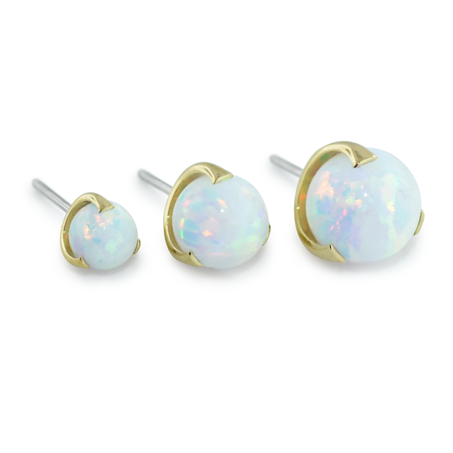 3 sizes of 18K Yellow Gold and White Opal Sphere Gems