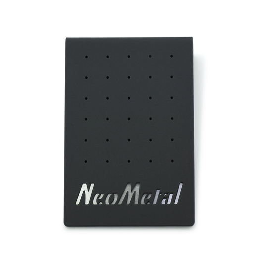 Metal display with 30 holes and NeoMetal logo engraved at the front