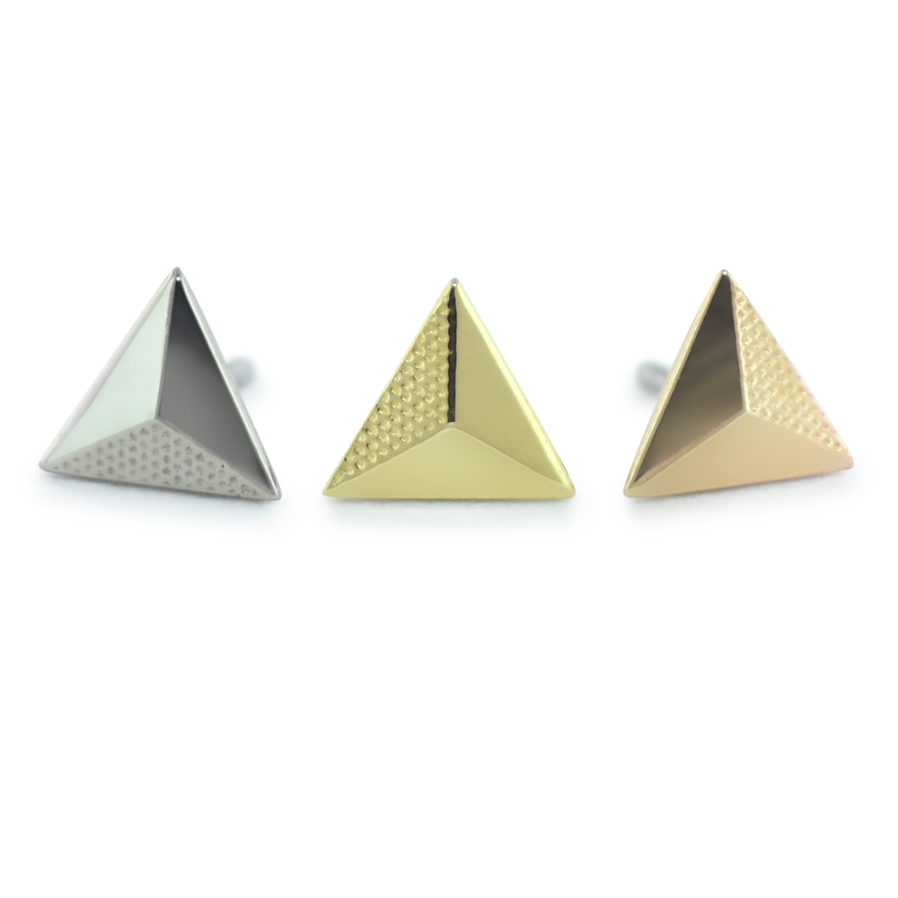 18K White Gold, Yellow Gold, and Rose Gold three sided triangle with one side texturized