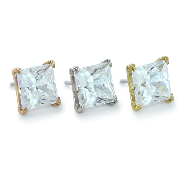 18K yellow gold, white gold, and rose gold settings with Cubic zirconia princess cut gems