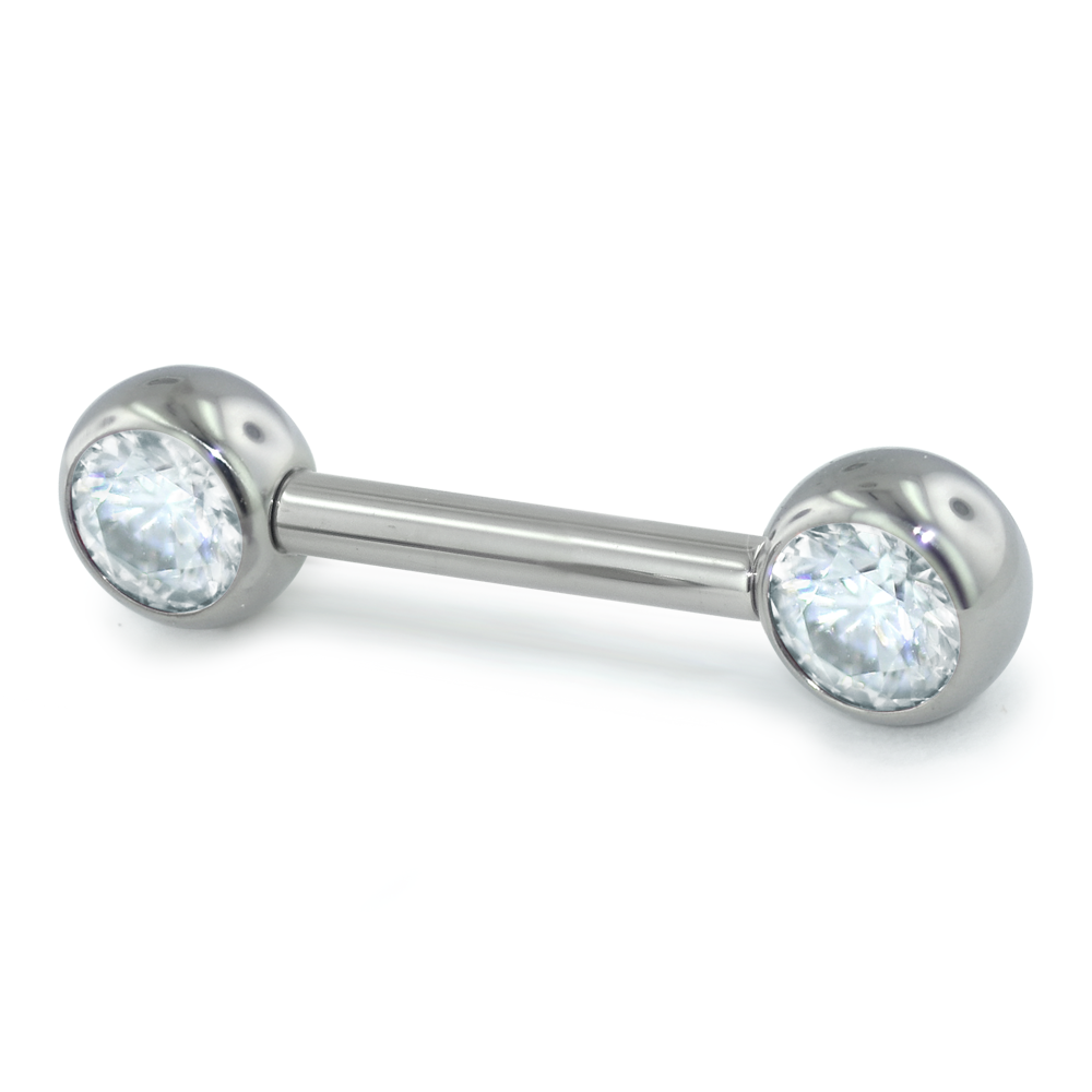 Titanium Threadless Wholesale body jewelry, a straight barbell with 5mm Cubic Zirconia faceted gem ends