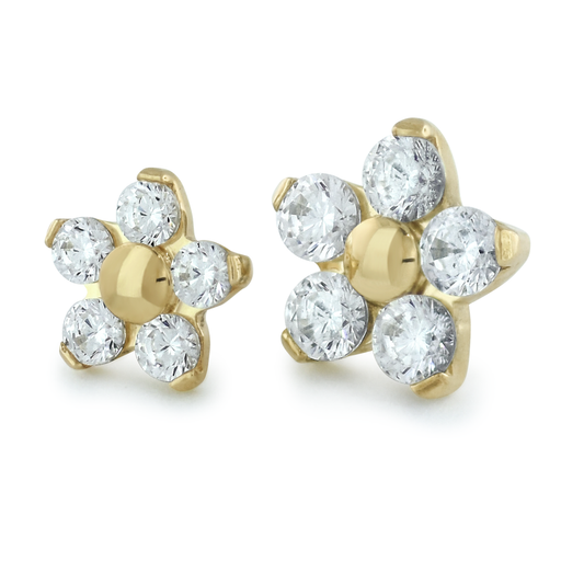 2 sizes of 18K Yellow Gold Flower Gem Ends with Genuine Diamonds