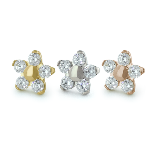 18K Yellow Gold, White Gold, and Rose Gold Flower Gems with Cubic Zirconia Faceted Gems