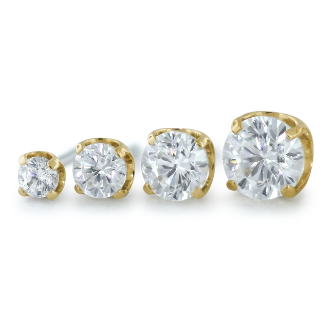 4 sizes of 18K Yellow Gold Prong Set Gem Ends with Cubic Zirconia Faceted Gems