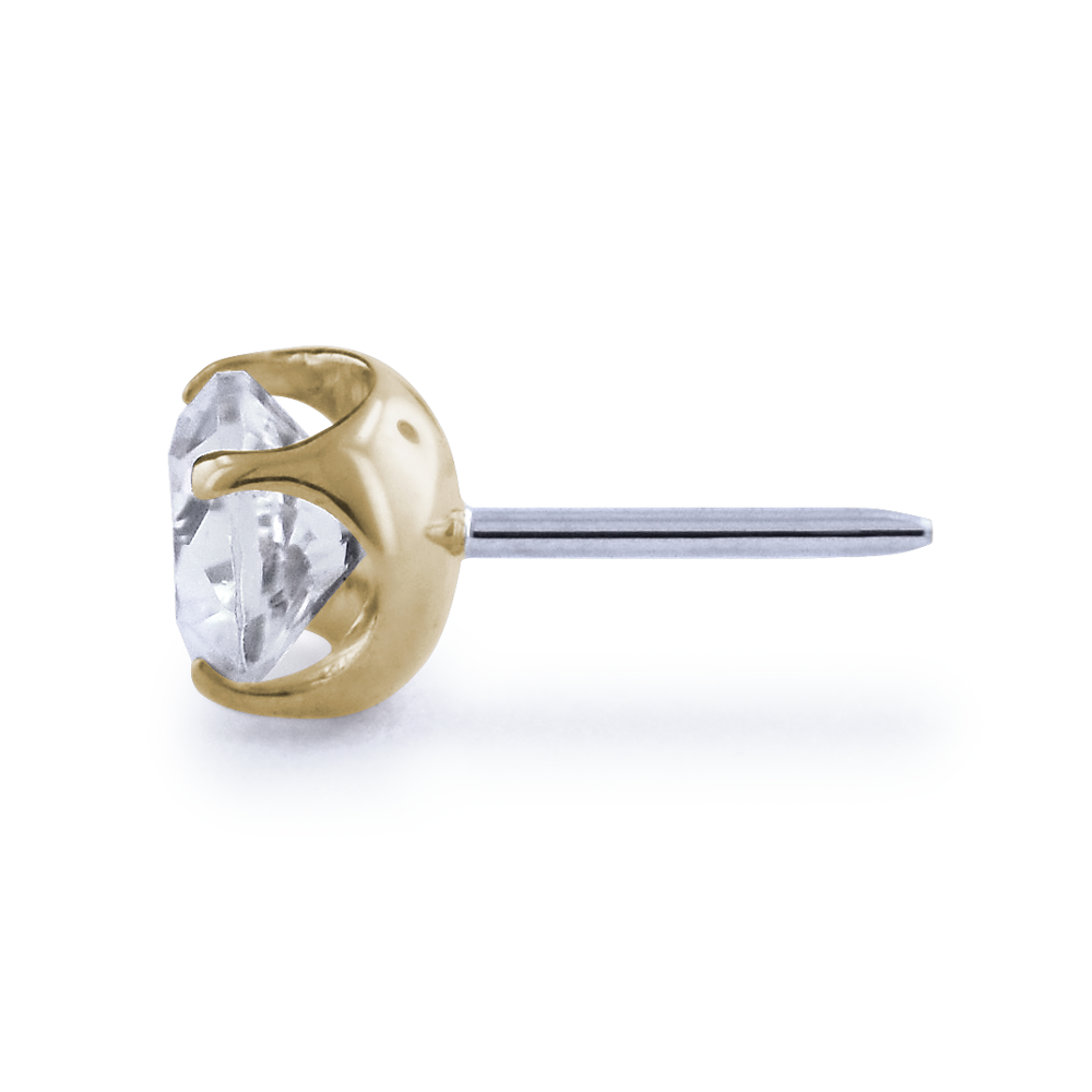Side profile of an 18K Yellow Gold Prong Set Gem End