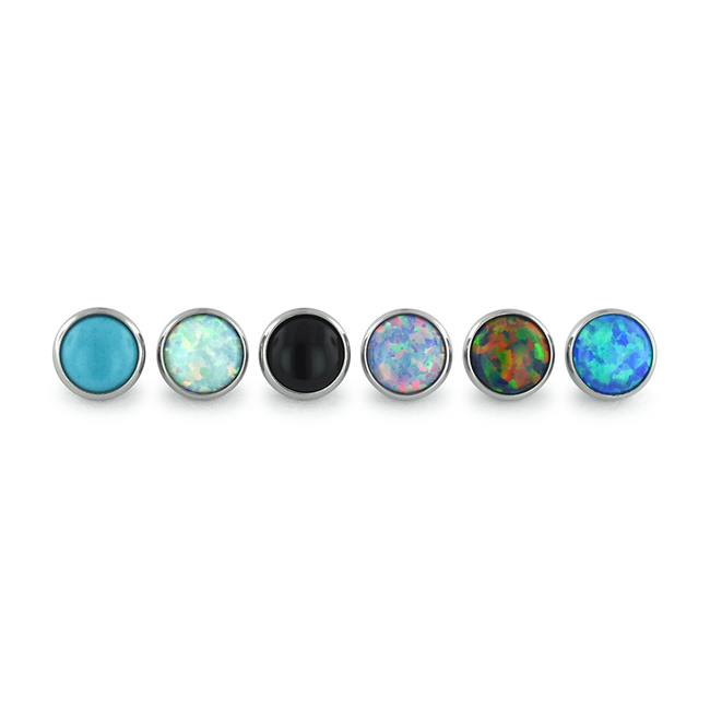 A collection of different color cabochons available for the threaded tongue end