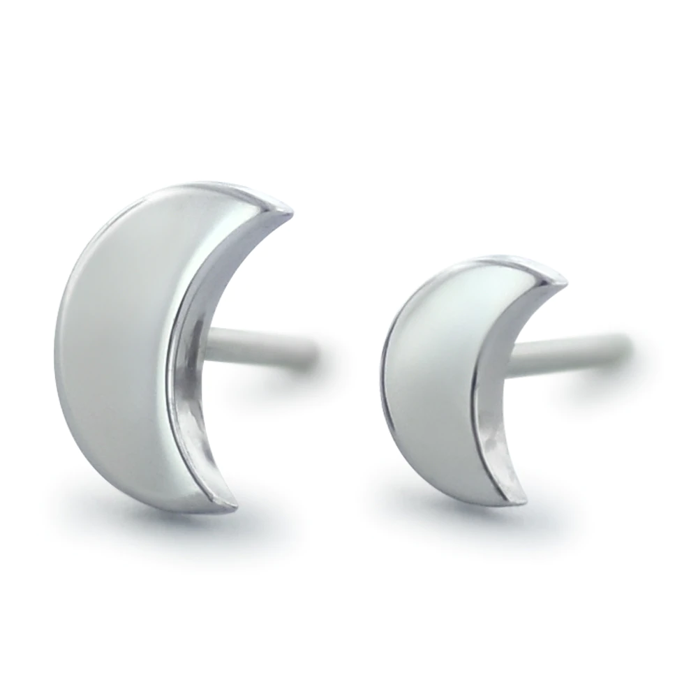 Two sizes of threadless titanium moon shaped decorative ends