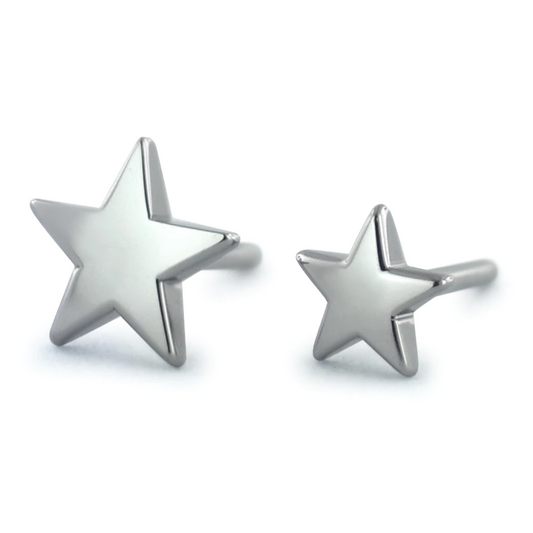 Two sizes of threadless titanium star shaped decorative ends