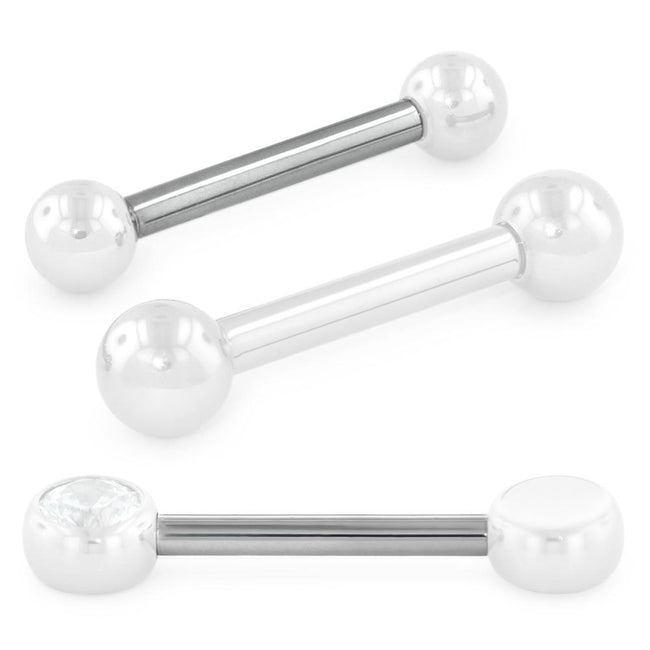 A pair of 14 gauge threadless titanium nipple & industrial straight barbells