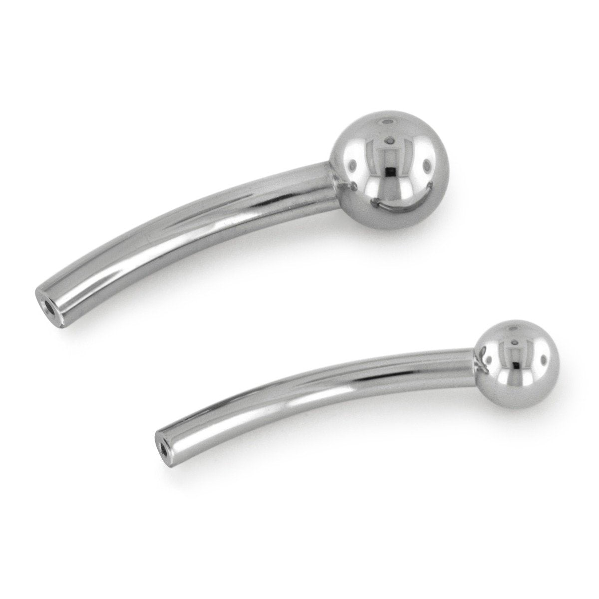 A pair of threadless titanium curved barbells, Shaft only.